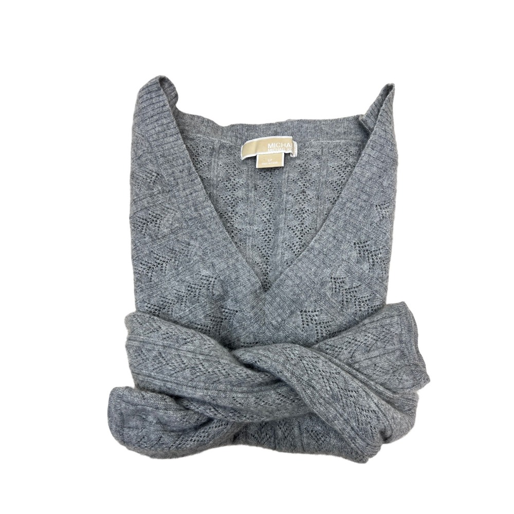 Michael Michael Kors Sweater Womens Small Gray Excellent Pointelle Cashmere Knit